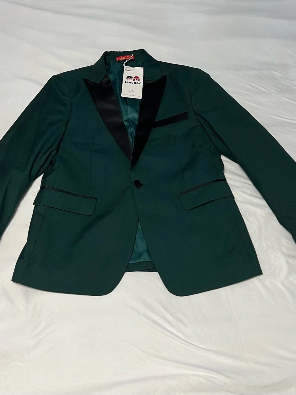 Langeoo boys Dark Green Satin Lapel Blazer